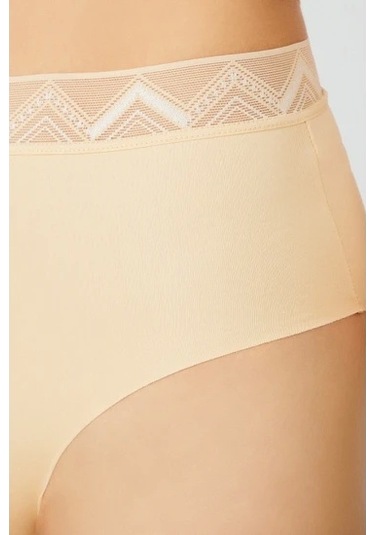 Cotonhill Desenli Lastikli Yüksek Bel Lazer Kesim Bikini Külot-ten Ten