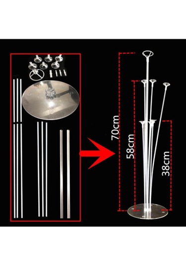 7'li Balon Standı Ve 10 Adet Mavi Deniz Kumu Ve Kahverengi Balon Set Mavi - Beyaz