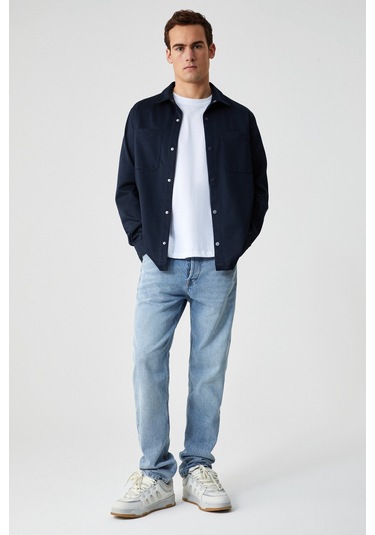 Jakarı Erkek Regular Fit Standart Kesim Klasik Yaka Desenli Çıtçıtlı Lacivert Gömlek