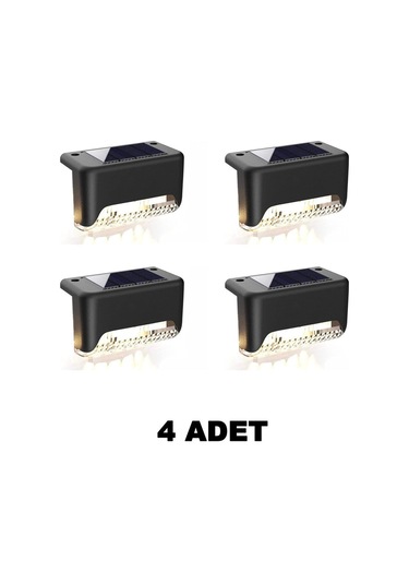 4 Adet L Solar Led Güneş Enerjili Su Geçirmez Köşebent Led Işık Merdiven Veranda Bahçe Aydınlatma Siyah