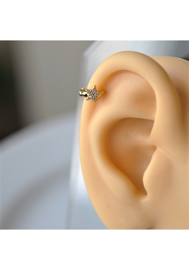 Heppii Gold Cerrahi Çelik Yıldız Modelli Halka Tragus Piercing Helix Lob Altın