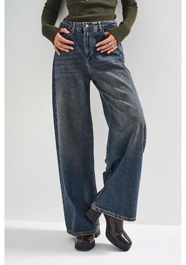 Itsbasic Kadın T.kot Rengi 2w5-8 Palazzo Baggy Fit %100 Koton İç Boy 83cm Denim Jean