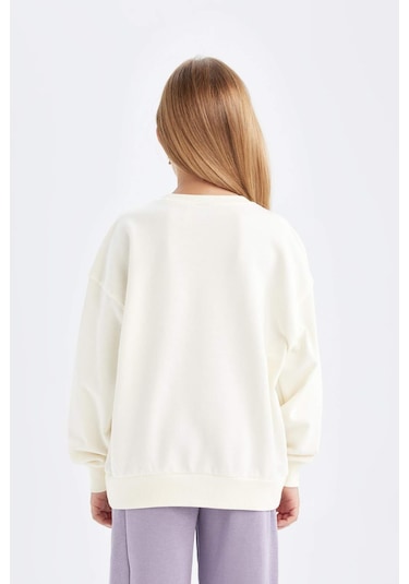 DeFacto Kız Çocuk Ekru Frozen Relax Fit Bisiklet Yaka Sweatshirt D1119A824AUER99 Ekru