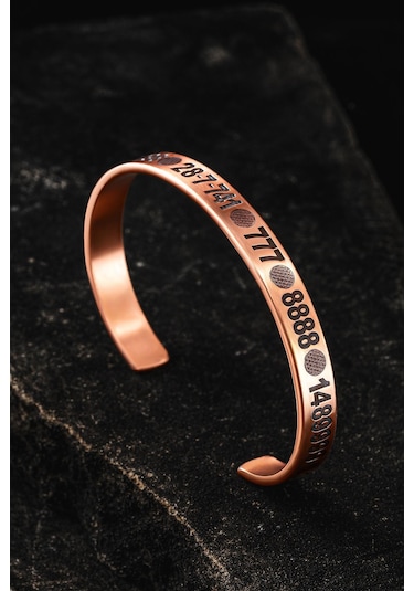 Erkek Bakır Bileklik - Sayı Sekansları Melek Sayılar Aşk Para Sağlık Mutluluk Vs Her Bileğe Uyar