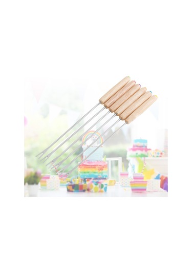 Shineyee 6 Adet Ahşap Saplı Paslanmaz Çelik Fondu Çatalı - Çikolata Peynir Partisi Piknik Kamp Fondu İçin Isı Yalıtımlı Kullandım Diğer