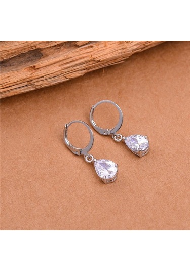 Gümüş Kadın Gözyaşı Şekli 925 Ayar Gümüş Ametist Dangle Küpe