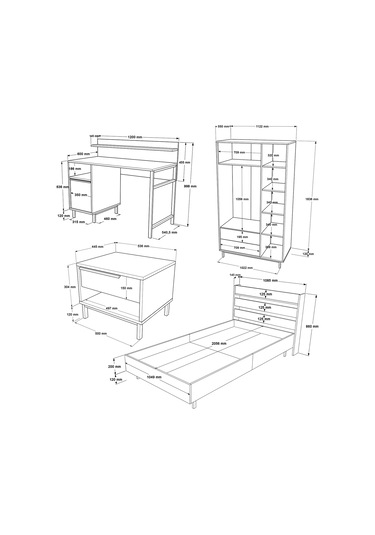 Robin Home Lidya Genç Odası Takımı 4'lü Set Sepet-uv Baskı Jüt Kahverengi