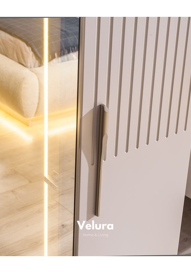 Tress 6 Kapaklı Temperli Cam Gardırop Dolap Krem