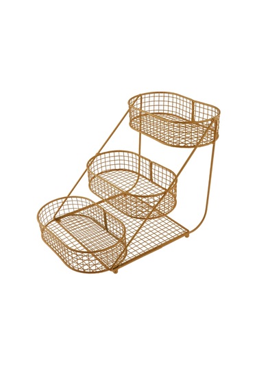 Homyl 3 Katlı Meyve Sepeti Tezgahı Büyük Kapasiteli Konteyner Altın