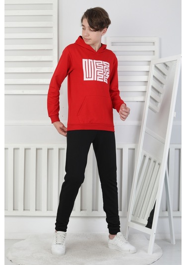 Erkek Çocuk Eşofman Takımı Kapüşonlu Kırmızı