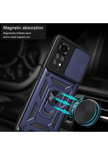 Xiaomi Redmi Note 11 Pro 4g Kılıf Kamera Koruma Sürgülü Antishock Magnetic Yüzüklü Standlı Kapak