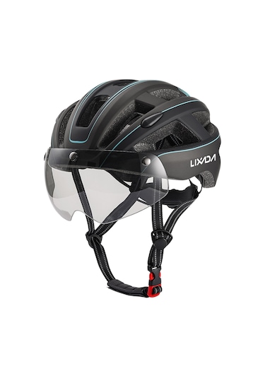 Siyah - Camgöbeği Dağ Bisikleti Kaskı Çıkarılabilir Manyetik Gözlüklü Ve Arka Işıklı Bisiklet Kaskları Mavi - Siyah