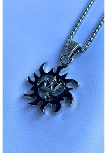 Mızraklı Biohazard El İşçiliği Paslanmaz Çelik Zincir Erkek Kolye Gümüş