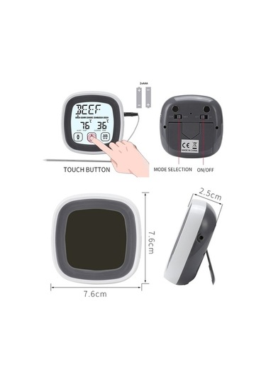 Ganzhoushop Ts-bn53 Termometresi Sıcaklık Ölçer Sertifikalı Mutfak Kablosuz İçermez, Gıda Fda Et Elektronik Ekran Dokunmatik Bpa Barbekü Aracı Ee