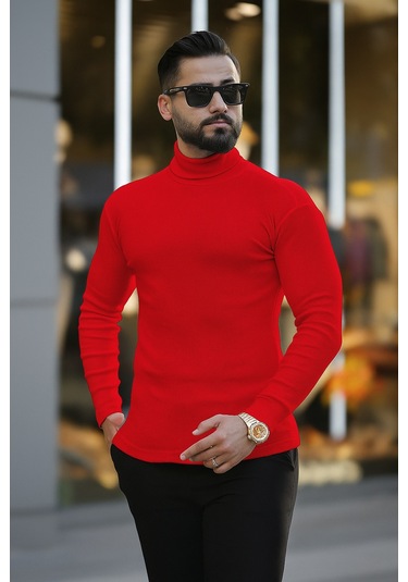 Erkek Bordo Boğazlı Triko Kazak Bordo