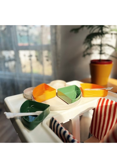 Tucklebery Buddy Ayıcık Mama Tabağı Seti – Yeşil, Sarı, Bej | Çatal-Kaşık + 5 Bölmeli, Eğlenceli & BPA İçermez, Güvenli Mama Tabağ