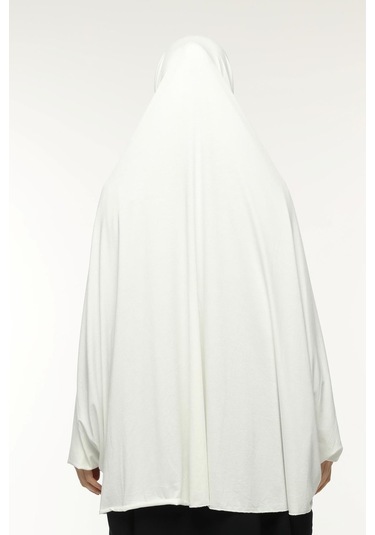 Kollu Sufle Çarşaf Üstü Peçeli Pratik Tesettür Hijab - Nikaplı Namaz Örtüsü Ekru