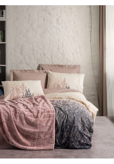 Cotton Box Çift Kişilik Trim Battaniyeli Nevresim Takımı Smooth Pudra