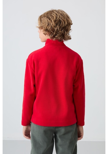 Tommy Life Kırmızı Kalın Yumuşak Dokulu Standart Fit Nakışlı Polar Erkek Çocuk Sweatshirt - 11223 Kırmızı