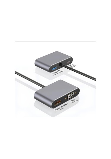 Speeduf Type-c 4 In 1 4k Hdmı Vga Usb 3.0 Type-c Şarj Girişli