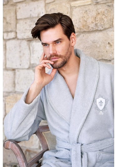 Özdilek Wedding Terlikli Aile Bornoz Seti Takımı Gri/Pudra