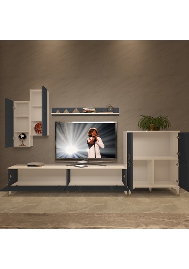Decoraktiv Eko 6 Mdf Std Gold Tv Ünitesi Tv Sehpası Beyaz - Antrasit
