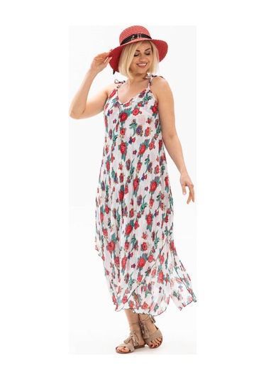 Askılı Vual Afrodit Midi Boy Elbise Beyaz 6081