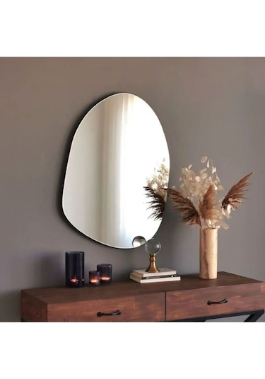 Luna Asimetrik Model Çerçevesiz Ayna Duvar Aynası Konsol Aynası GÜMÜŞ