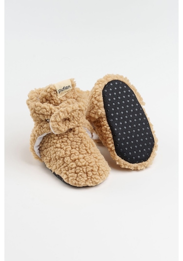 Organik Pamuk Astarlı, Bebek İlk Adım Ayakkabısı, Kaydırmaz Taban, Bebek Pandufu, Bej Patik Bej