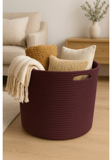 Camatschua Dekoratif Hasır 40 30 Cm Halat Sepet Çok Amaçlı Saklama & Düzenleme Sepeti Mürdüm