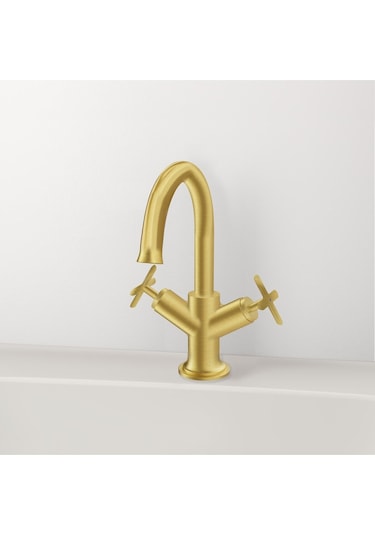 VitrA A4288425 Origin Classic Çift Kumandalı Lavabo Bataryası Fırçalı Altın
