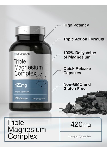 Horbäach Triple Magnesium Magnezyum Complex 420 Mg 250 Caps Glut