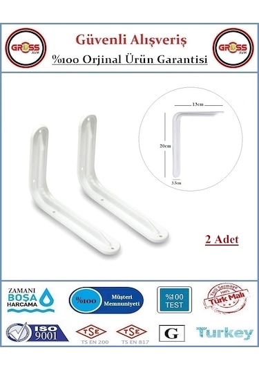 Raf Ayağı - Metal L Raf Altı Demiri - 13x20cm Beyaz - 2 Adet