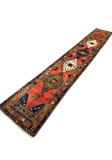 El Dokuma Antika Koleksiyonluk Yahyalı Halısı Yolluk 72x475 Kök Boya %100 Yün Kiremit