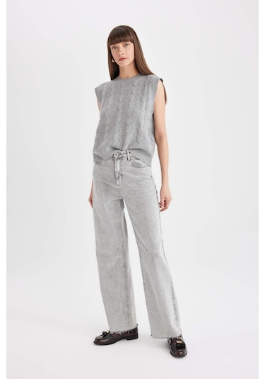 Defacto Regular Fit Bisiklet Yaka Basic Düz Saç Örgü Desenli Triko Süveter C9041ax24wngr66 Gri