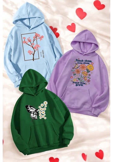 Uyguntarz 3'lu Paket Baskılı Oversize Unisex Sweatshirt N/a