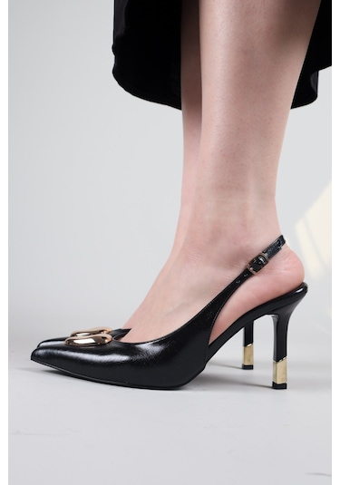 Birikon Lısıa Topuk Detaylı Stiletto Siyah-8752 Siyah