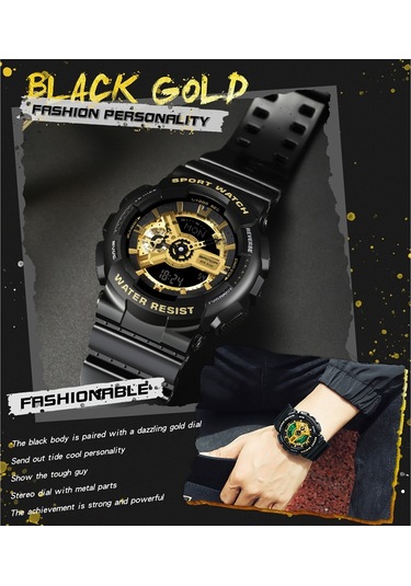 Sones Ochstın 6125b Kuvars Saat Gece Lambası Su Geçirmez Saat Zamanlama Çok Fonksiyonlu Erkek Saati Siyah