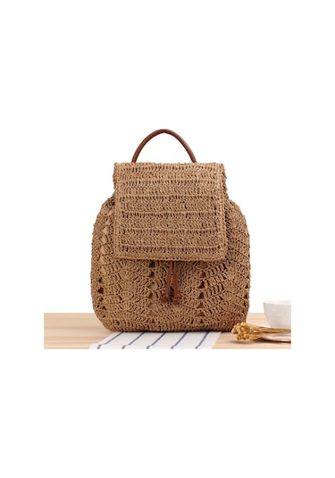 Arion Kağıt İplik Hasır Sırt Çantası Str-1204 Kahverengi