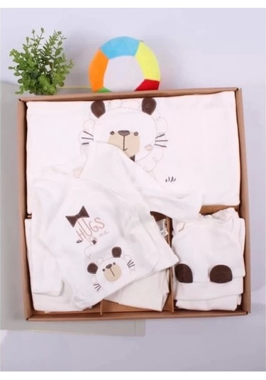 Ayıcık Desenli 10 Parça Kutulu %100 Pamuk Erkek Bebek Hastane Çıkışı Kahverengi
