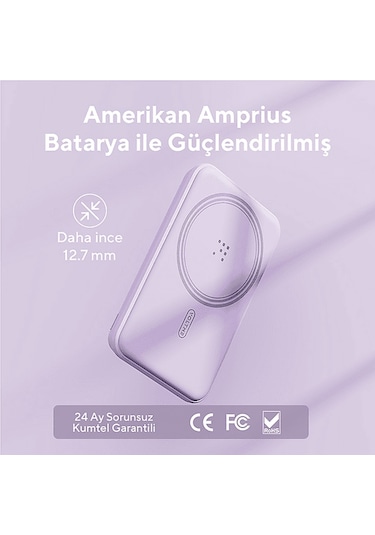 Voltme Magpak 5000mah Magsafe Kablosuz 22.5w Taşınabilir Şarj Cihazı Lila