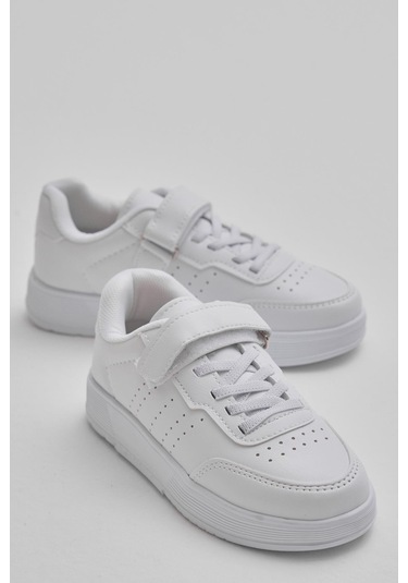 Faylon Hafif Taban Bağcıklı Çocuk Unisex Beyaz Günlük Spor Ayakkabı Tbprf010 Beyaz