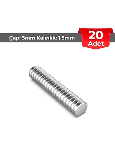 20 Adet Neodyum Mıknatıs Çap 5 Mm Kalınlık 1,5 Mm D5x1,5 Mm - N134
