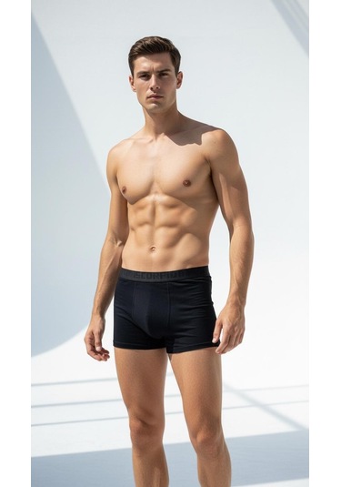 Erkek 6 Lı Boxer Seti Siyah Renk Esnek Bel Lastikli Modal Siyah