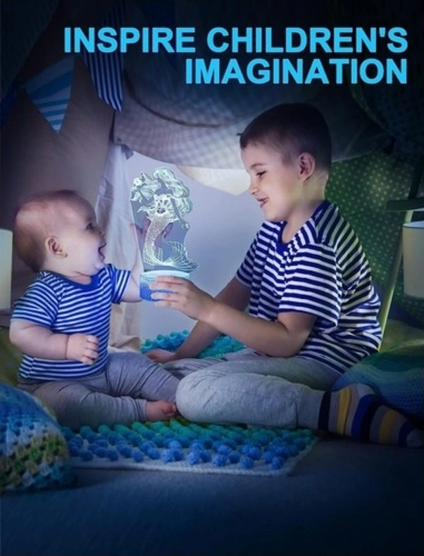 Fastbuy Çocuklar Için Deniz Kızı Gece Lambası, 3d Uzaktan Kumanda 16 Renk, Siyah Dekor Hediye 599kq6 Siyah