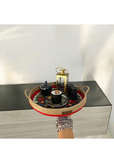 Hasır Sepet, Digital Baskılı Jüt Ip Sepet, Dekoratif Tepsi, Hediyelik Sepet, Hasır Sunum Tepsi