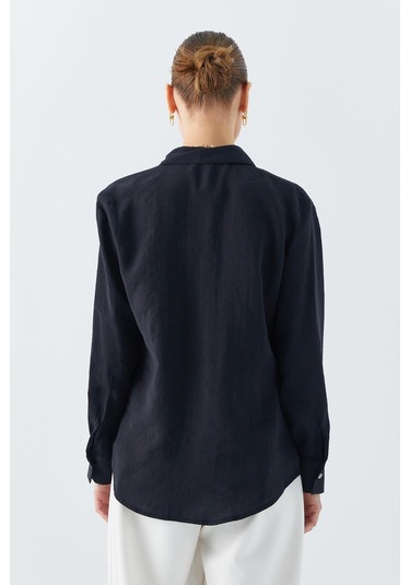 4628 Kadın Cep Detaylı Modal Gömlek Siyah Siyah