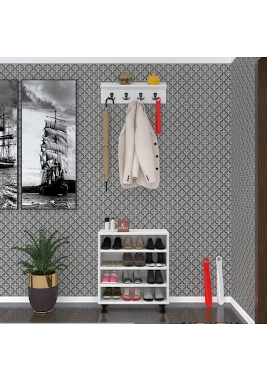 Kenzlife Ayakkabılık Cimcime4 Crdbyz 68 060 32 Kapaklı 4 Raflı 12 Çift Ayakkabı Kapasitesi Ahşap