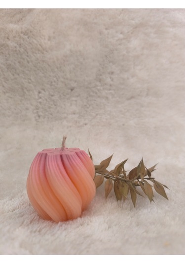 Dalga Desenli Dekoratif Mum, Tek Renk Pembe