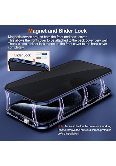 Bloomnest İphone Uyumlu 15 Pro Uyumlu Manyetik Çift Taraflı Anti-gözetleme Temperli Cam Kılıfı Diğer